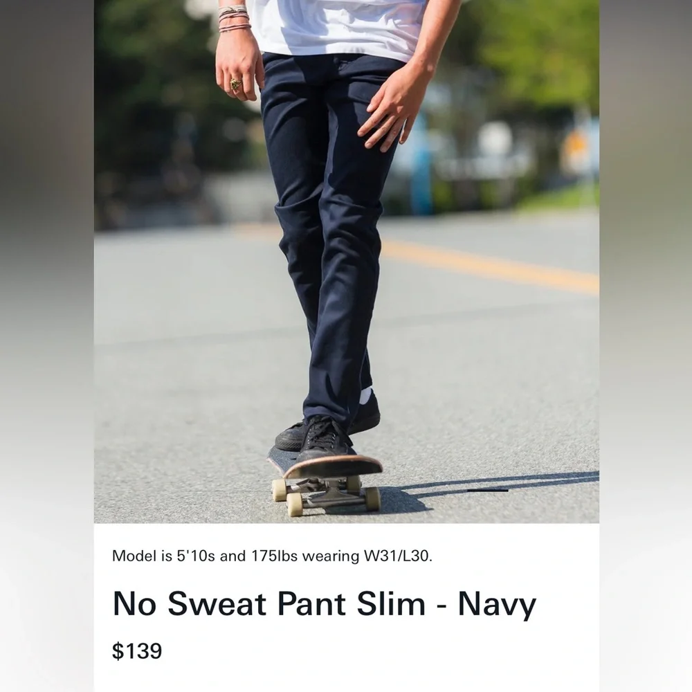NEW Du/er Duer slim fit no sweat pants navy blue size 30x30